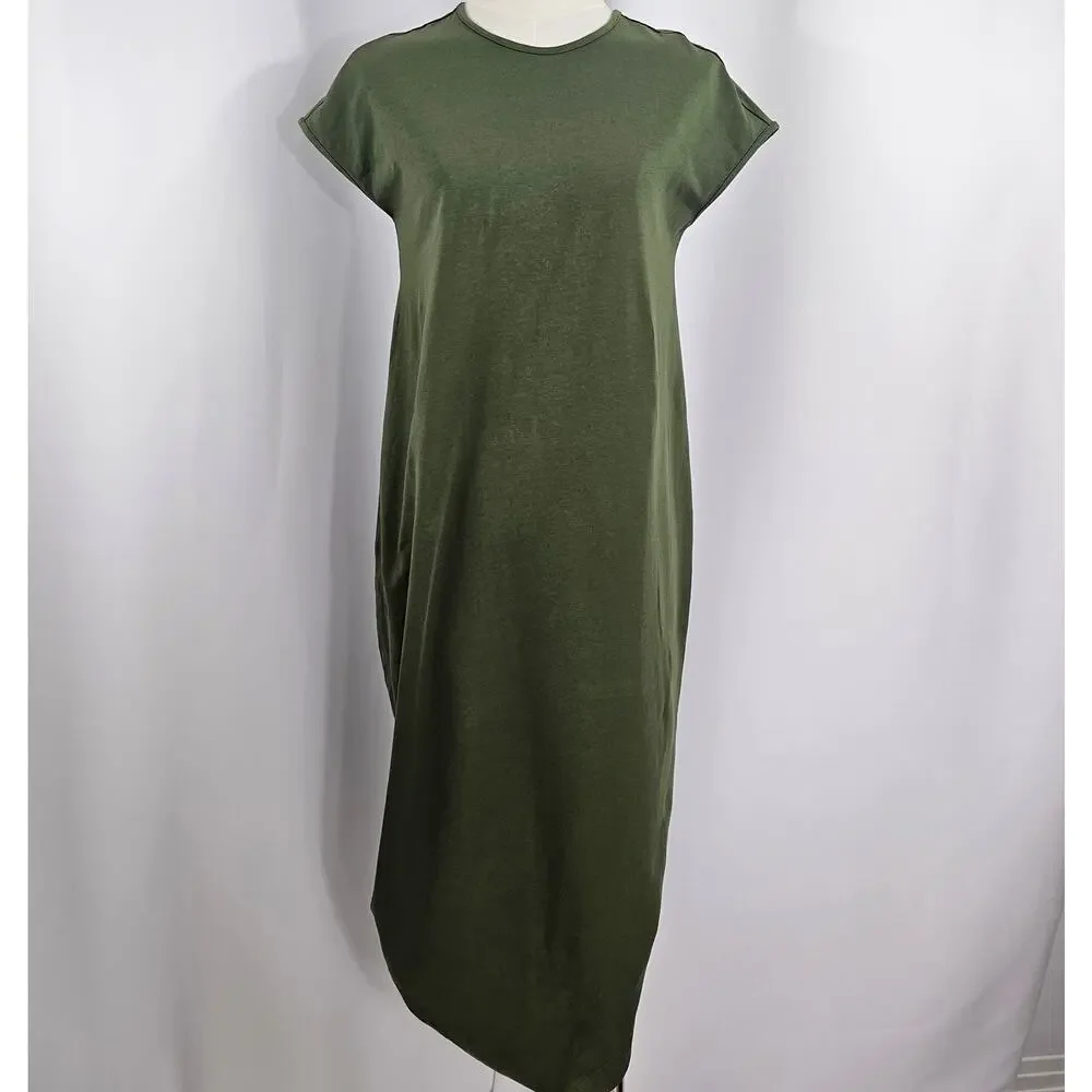 Universal Standard Geneva Green Asymmetrical Cotton Midi Dress Size 4XS/0 NWT - Picture 2 of 13
